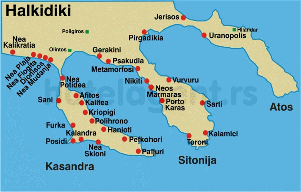 mapa halkidikija grcka grcka halkidiki mapa   Magelan turistička agencija Novi Sad mapa halkidikija grcka